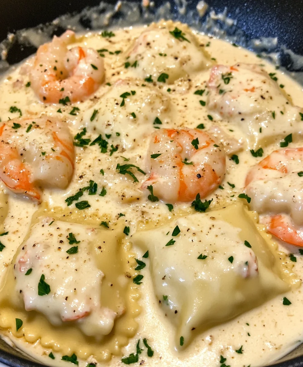 Shrimp and Lobster Ravioli with Creamy Garlic Butter Sauce
