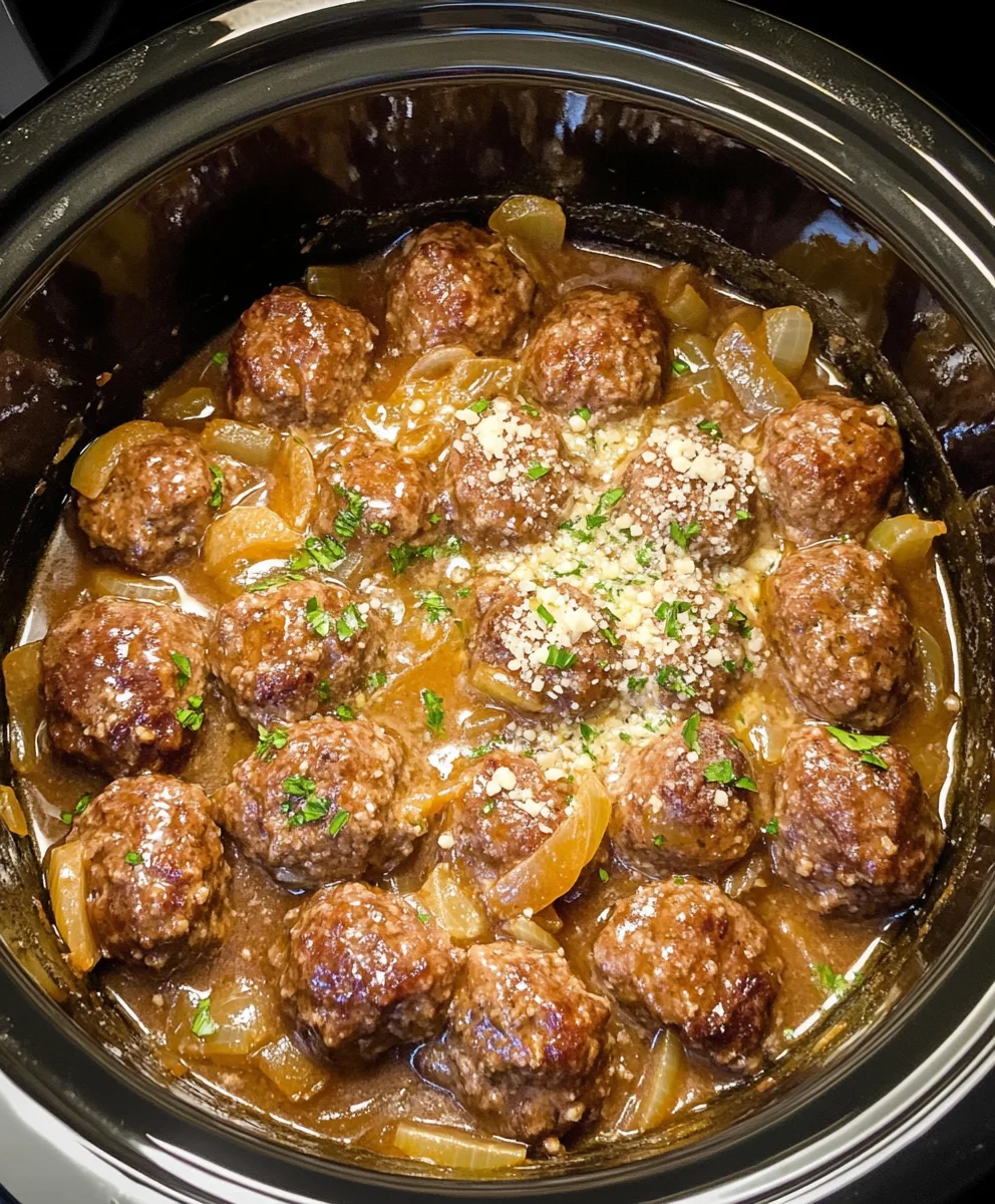 Crock Pot French Onion Beef Meatballs