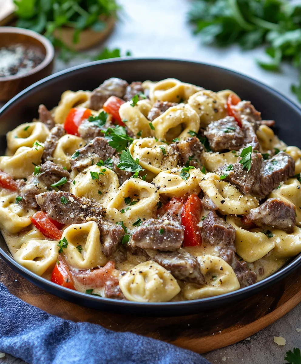 Cheesesteak Tortellini in Rich Provolone Sauce
