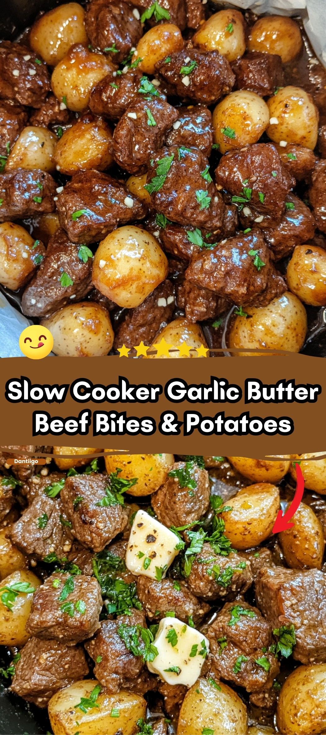 Slow Cooker Garlic Butter Beef Bites & Potatoes