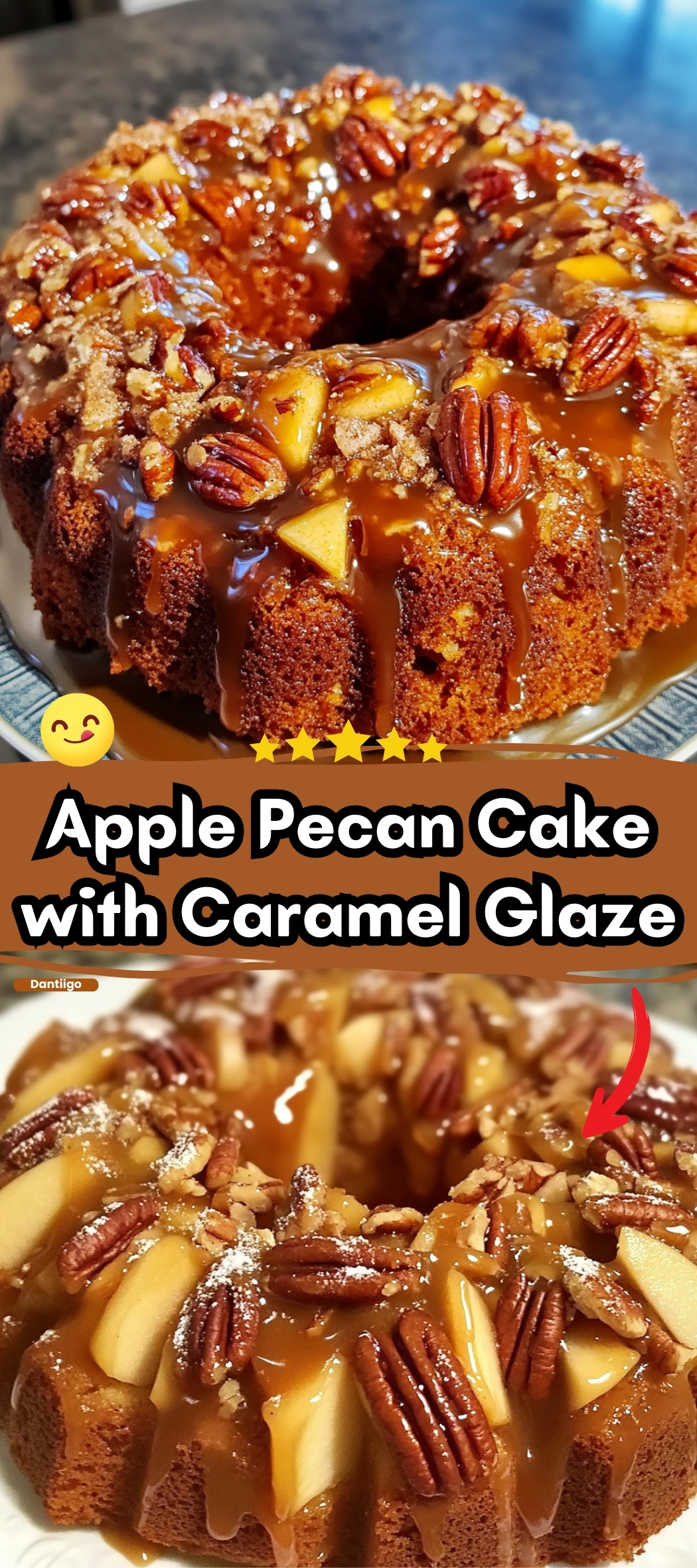Apple Pecan Cake with Caramel Glaze