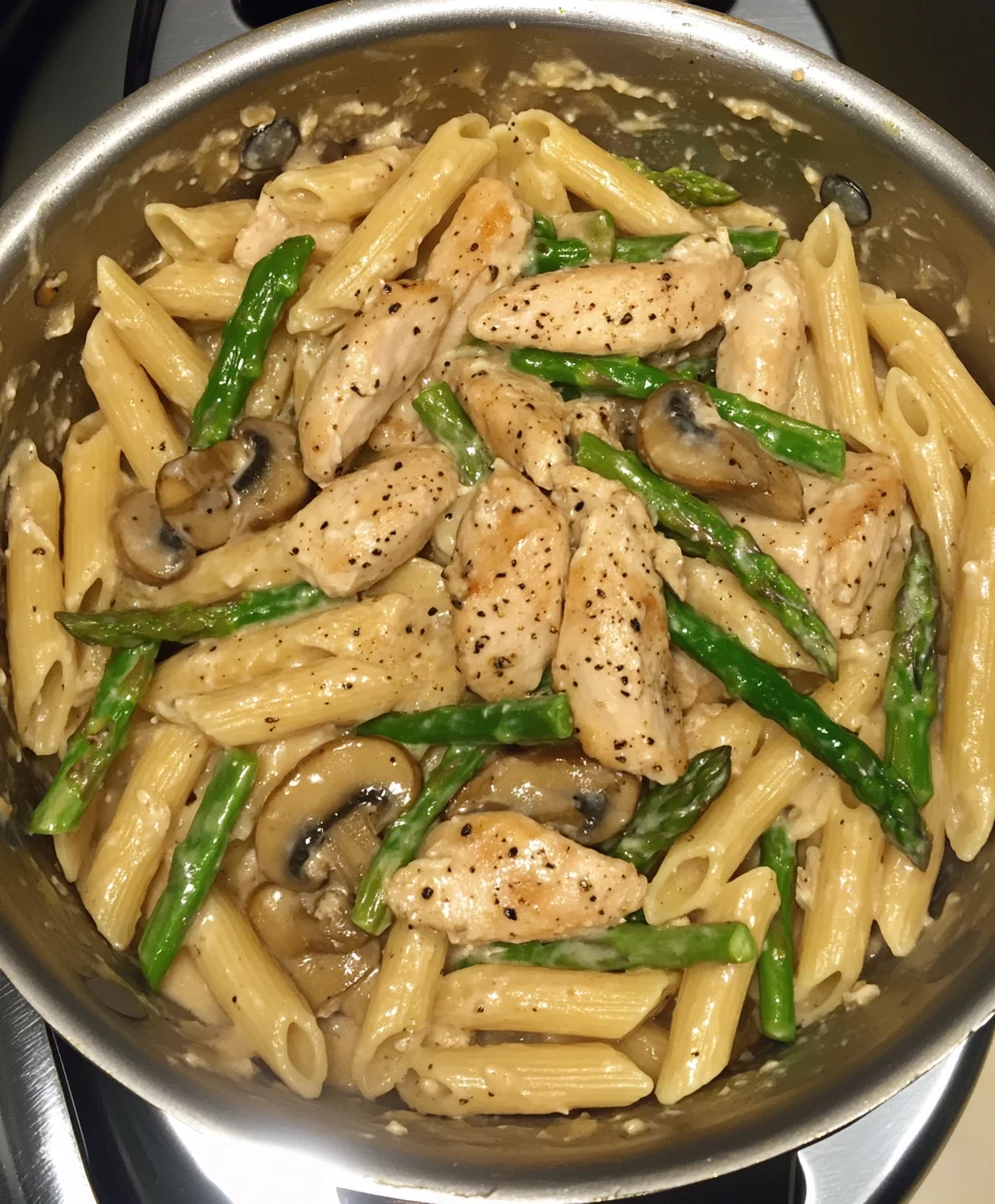 Creamy Mushroom and Asparagus Chicken Penne