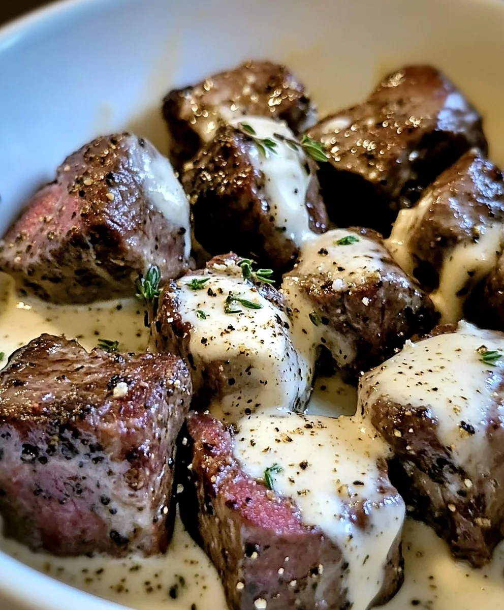 Garlic Butter Steak Bites with Parmesan Cream Sauce