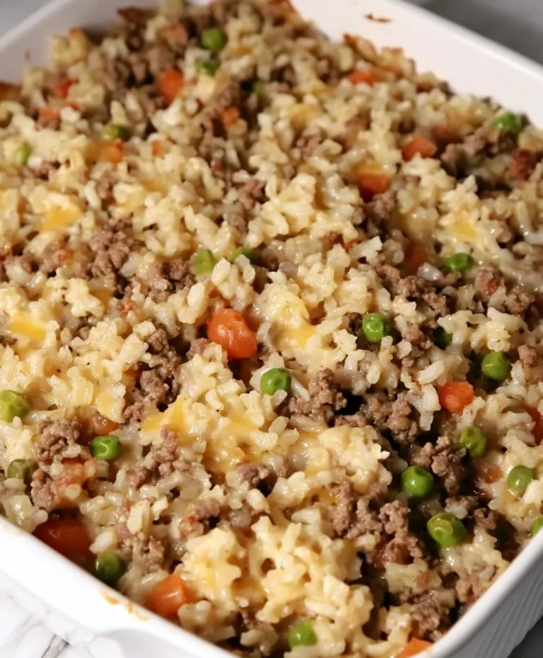 Cheddar-Crusted Ground Beef and Rice Casserole