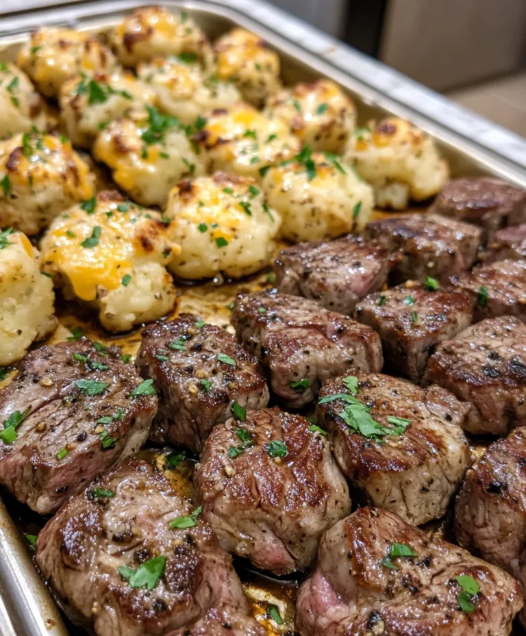 Garlic Butter Steak Bites and Cheesy Smashed Potatoes