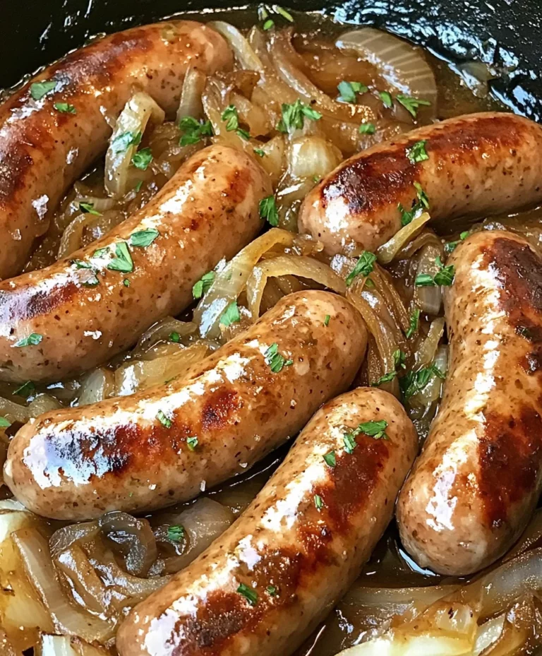 Oven Braised Beer Brats with Caramelized Onions